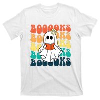 Retro Cute Ghost Book Reading Halloween Teacher T-Shirt