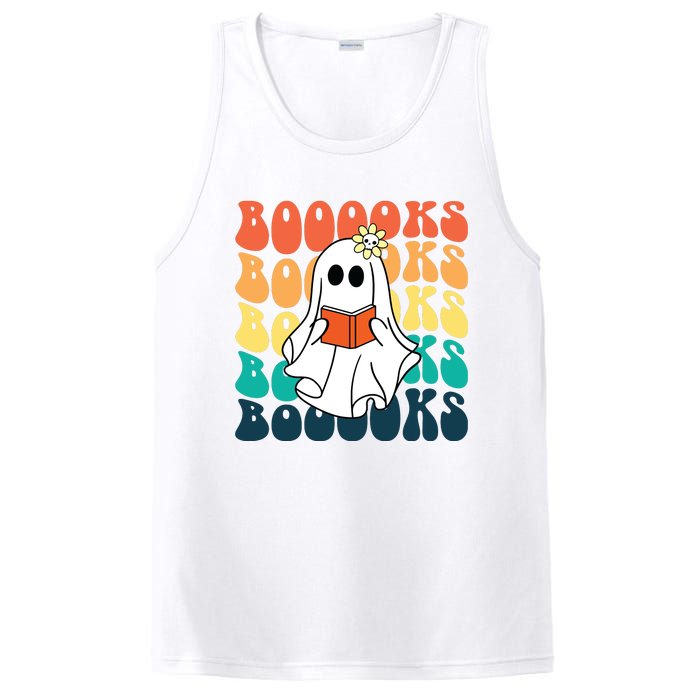 Retro Cute Ghost Book Reading Halloween Teacher PosiCharge Competitor Tank