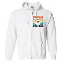 Retro Cute Ghost Book Reading Halloween Teacher Full Zip Hoodie