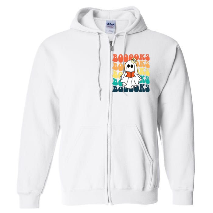 Retro Cute Ghost Book Reading Halloween Teacher Full Zip Hoodie