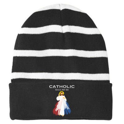 Roman Catholic Gift Since AD 33 Striped Beanie with Solid Band