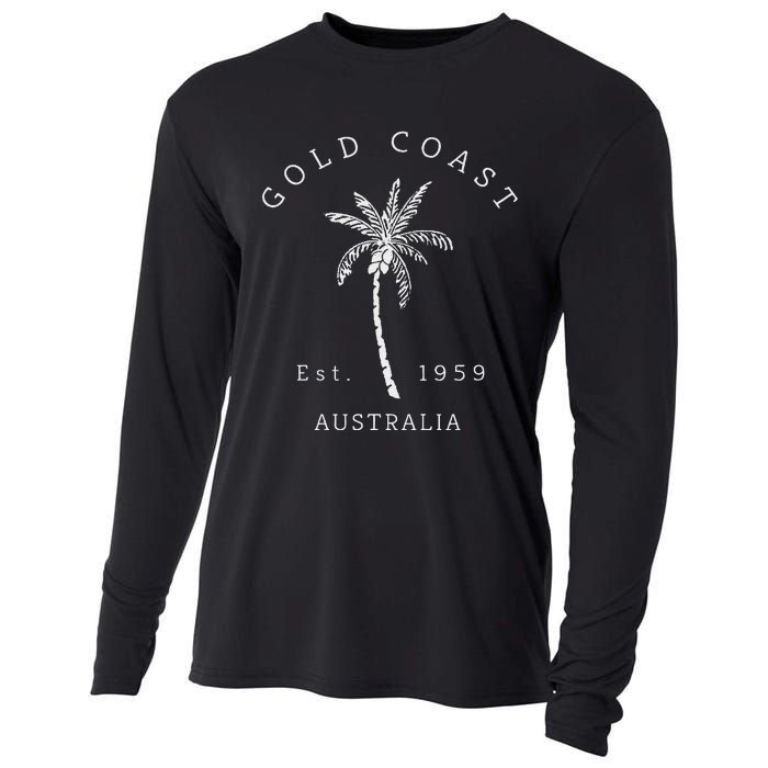 Retro Cool Gold Coast Australia Palm Tree Novelty Art Cooling Performance Long Sleeve Crew