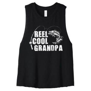 Reel Cool Grandpa Fishing Gift For Dad Or Grandpa Women's Racerback Cropped Tank