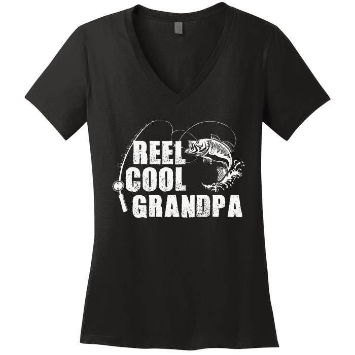 Reel Cool Grandpa Fishing Gift For Dad Or Grandpa Women's V-Neck T-Shirt