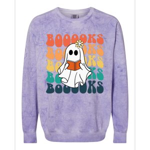 Retro Cute Ghost Book Reading Halloween Teacher Colorblast Crewneck Sweatshirt