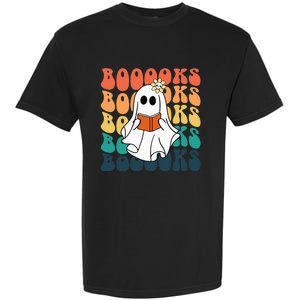 Retro Cute Ghost Book Reading Halloween Teacher Garment-Dyed Heavyweight T-Shirt