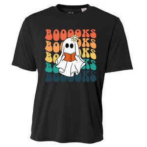 Retro Cute Ghost Book Reading Halloween Teacher Cooling Performance Crew T-Shirt