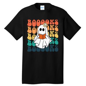 Retro Cute Ghost Book Reading Halloween Teacher Tall T-Shirt