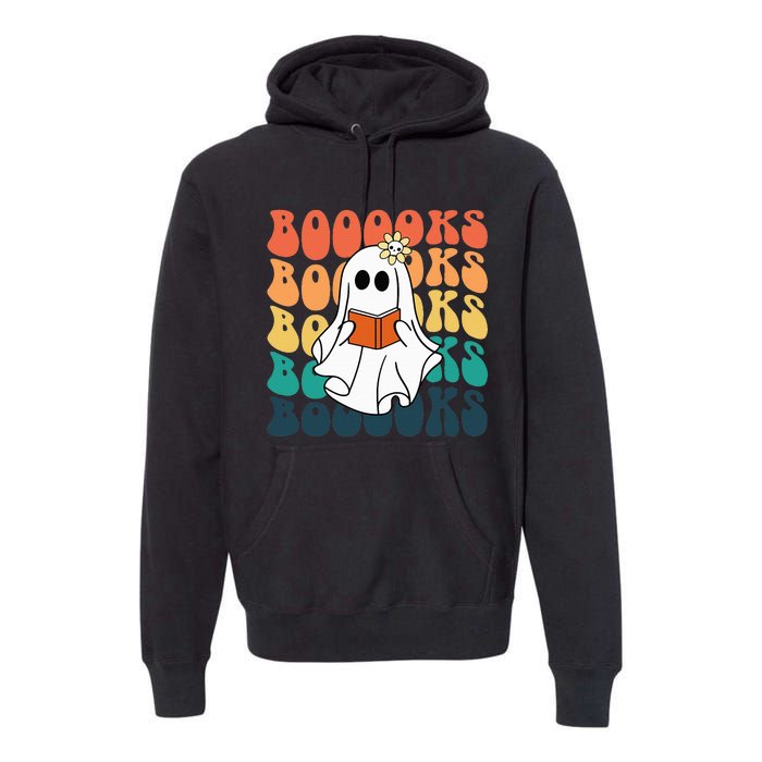 Retro Cute Ghost Book Reading Halloween Teacher Premium Hoodie