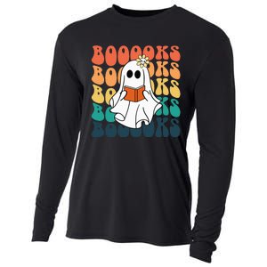 Retro Cute Ghost Book Reading Halloween Teacher Cooling Performance Long Sleeve Crew