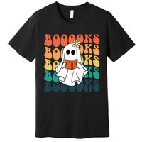 Retro Cute Ghost Book Reading Halloween Teacher Premium T-Shirt