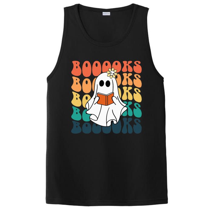 Retro Cute Ghost Book Reading Halloween Teacher PosiCharge Competitor Tank