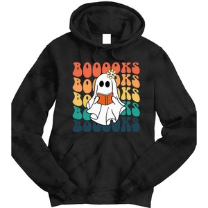 Retro Cute Ghost Book Reading Halloween Teacher Tie Dye Hoodie