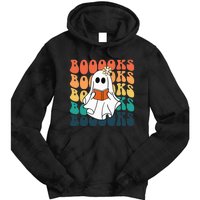 Retro Cute Ghost Book Reading Halloween Teacher Tie Dye Hoodie