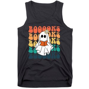 Retro Cute Ghost Book Reading Halloween Teacher Tank Top