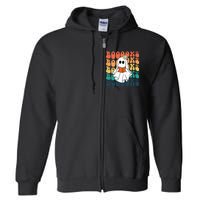 Retro Cute Ghost Book Reading Halloween Teacher Full Zip Hoodie