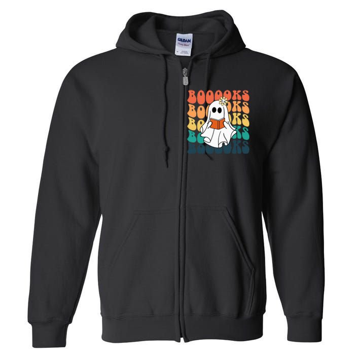 Retro Cute Ghost Book Reading Halloween Teacher Full Zip Hoodie