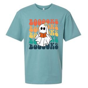 Retro Cute Ghost Book Reading Halloween Teacher Sueded Cloud Jersey T-Shirt