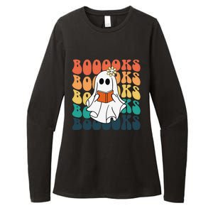 Retro Cute Ghost Book Reading Halloween Teacher Top Womens CVC Long Sleeve Shirt