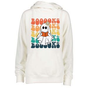 Retro Cute Ghost Book Reading Halloween Teacher Top Womens Funnel Neck Pullover Hood