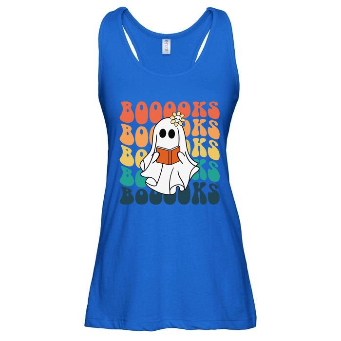 Retro Cute Ghost Book Reading Halloween Teacher Top Ladies Essential Flowy Tank