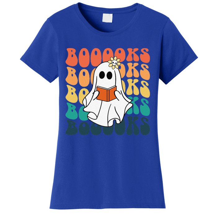 Retro Cute Ghost Book Reading Halloween Teacher Top Women's T-Shirt