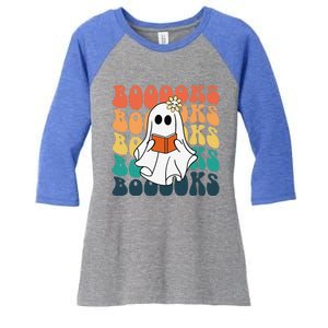 Retro Cute Ghost Book Reading Halloween Teacher Top Women's Tri-Blend 3/4-Sleeve Raglan Shirt