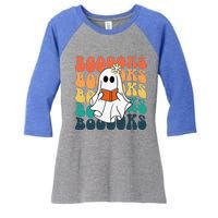 Retro Cute Ghost Book Reading Halloween Teacher Top Women's Tri-Blend 3/4-Sleeve Raglan Shirt