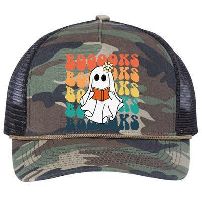 Retro Cute Ghost Book Reading Halloween Teacher Top Retro Rope Trucker Hat Cap