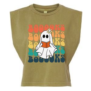 Retro Cute Ghost Book Reading Halloween Teacher Top Garment-Dyed Women's Muscle Tee