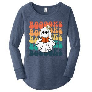 Retro Cute Ghost Book Reading Halloween Teacher Top Women's Perfect Tri Tunic Long Sleeve Shirt