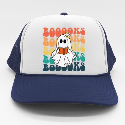 Retro Cute Ghost Book Reading Halloween Teacher Top Trucker Hat