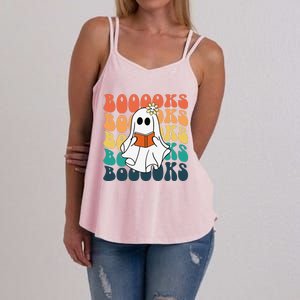 Retro Cute Ghost Book Reading Halloween Teacher Top Women's Strappy Tank