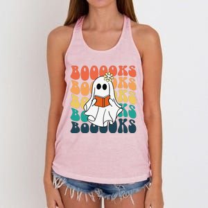 Retro Cute Ghost Book Reading Halloween Teacher Top Women's Knotted Racerback Tank