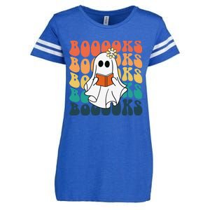 Retro Cute Ghost Book Reading Halloween Teacher Top Enza Ladies Jersey Football T-Shirt