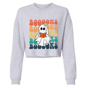 Retro Cute Ghost Book Reading Halloween Teacher Top Cropped Pullover Crew