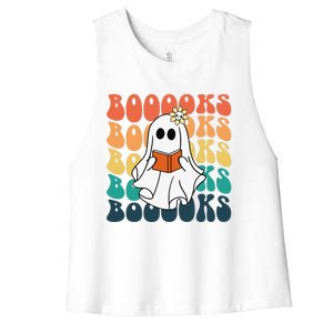 Retro Cute Ghost Book Reading Halloween Teacher Top Women's Racerback Cropped Tank