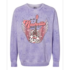 Retro Cowhide Guitar Nashville Music City Western Colorblast Crewneck Sweatshirt