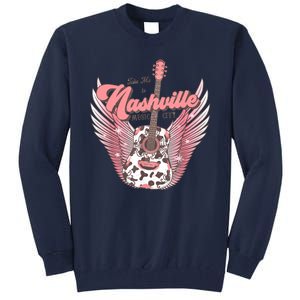 Retro Cowhide Guitar Nashville Music City Western Tall Sweatshirt