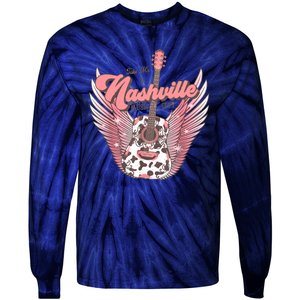 Retro Cowhide Guitar Nashville Music City Western Tie-Dye Long Sleeve Shirt