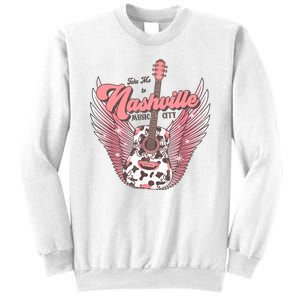 Retro Cowhide Guitar Nashville Music City Western Sweatshirt