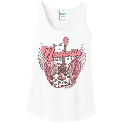 Retro Cowhide Guitar Nashville Music City Western Ladies Essential Tank