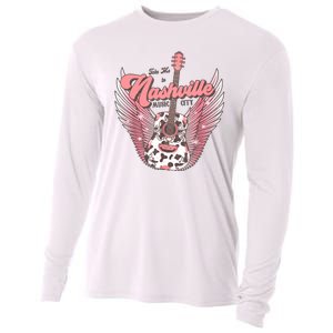 Retro Cowhide Guitar Nashville Music City Western Cooling Performance Long Sleeve Crew