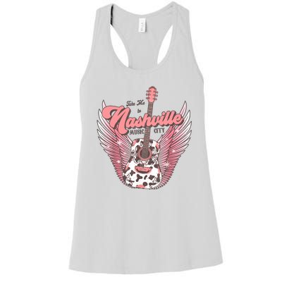 Retro Cowhide Guitar Nashville Music City Western Women's Racerback Tank