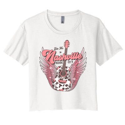 Retro Cowhide Guitar Nashville Music City Western Women's Crop Top Tee