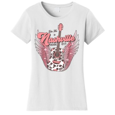 Retro Cowhide Guitar Nashville Music City Western Women's T-Shirt