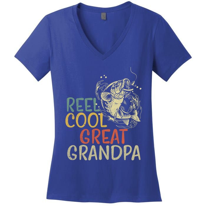 Reel Cool Great Grandpa Vintage Fishing FatherS Day Gift Women's V-Neck T-Shirt