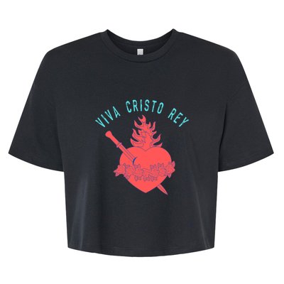 Roman Catholic Gift Viva Cristo Rey Bella+Canvas Jersey Crop Tee