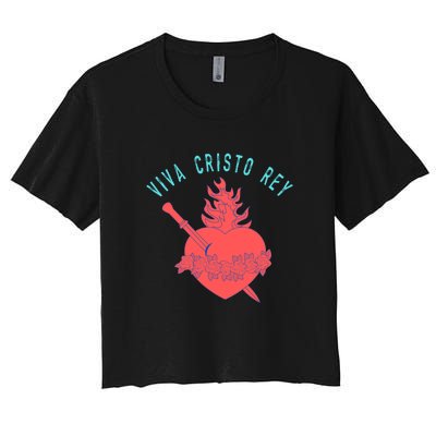 Roman Catholic Gift Viva Cristo Rey Women's Crop Top Tee