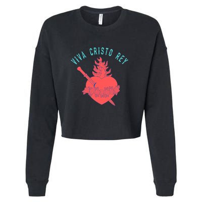 Roman Catholic Gift Viva Cristo Rey Cropped Pullover Crew